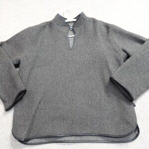 Lanart Womens Sweater Medium Gray Reversible Baby Alpaca Pullover Leather Trim